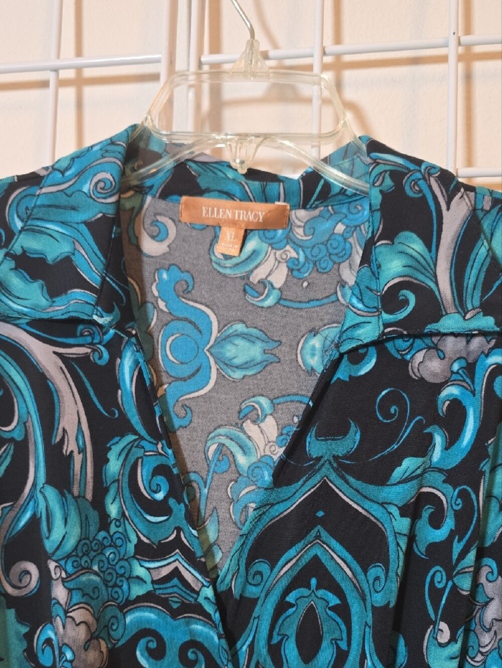 Ellen Tracy Boho Black & Teal Patterned Wrap Midi Dress Size XL NWT - Picture 3 of 16